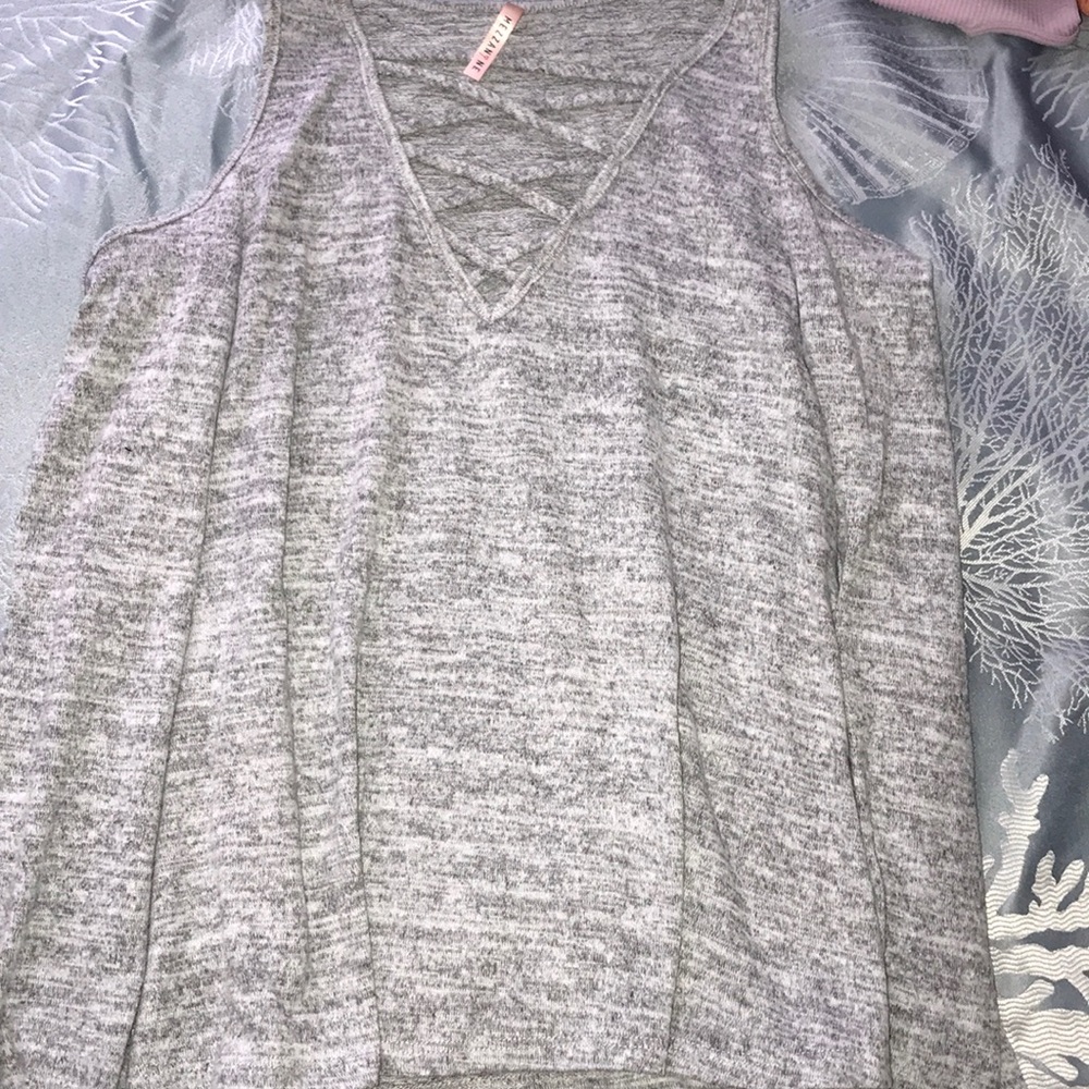 Grey lace up sweater